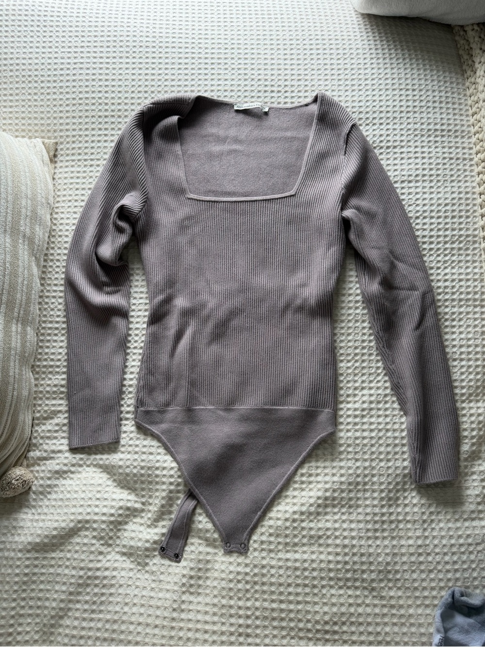 Abercrombie & Fitch Ribbed Square-Neck Bodysuit - Taupe Gray